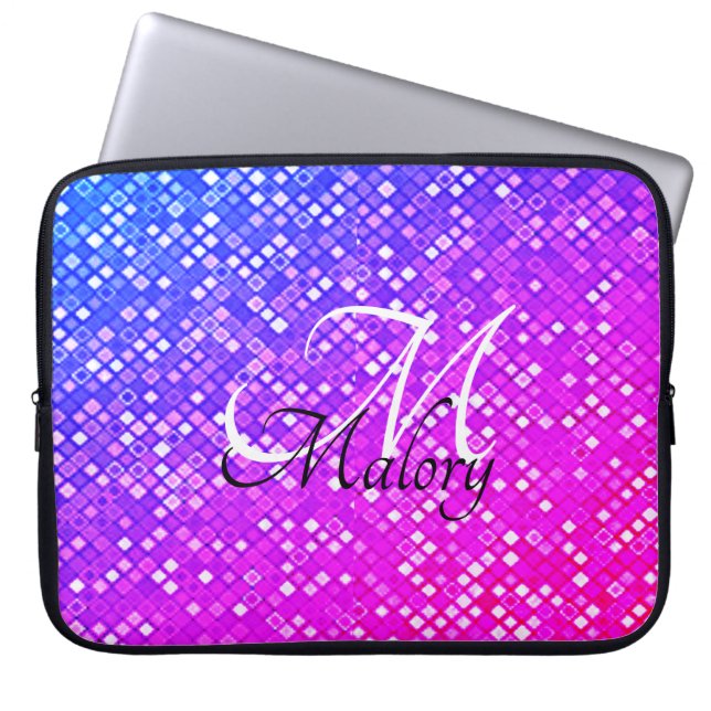 Monogram Sparkle Personalized Electronics Bag Laptop Sleeve (Voorkant)