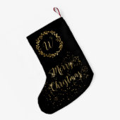 Monogram Sparkly Black Gold Merry kerst Kleine Kerstsok (Achterkant (Hangend))