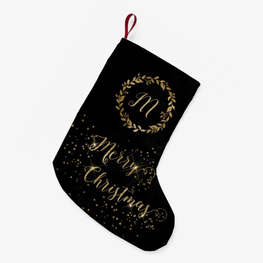 Monogram Sparkly Black Gold Merry kerst Kleine Kerstsok (Voorkant (Hangend))