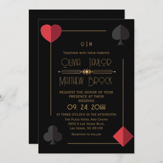 Monogram spelen Kaart bruiloft (Voorkant / Achterkant)