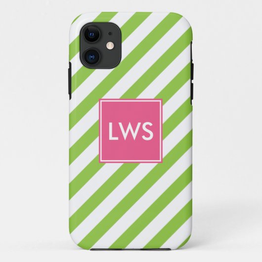 Monogram spelige groene diagonale strepen Case-Mate iPhone case (Achterkant)