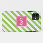 Monogram spelige groene diagonale strepen Case-Mate iPhone case (Achterkant (horizontaal))