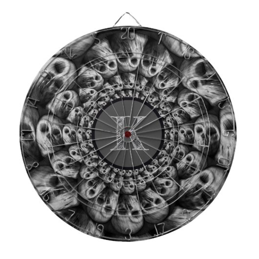 Monogram Spooky Skulls Abstract zwart-wit Dartbord (Voorkant)