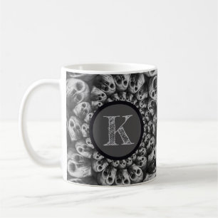 Monogram Spooky Skulls Abstract zwart-wit Koffiemok