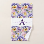 Monogram Spring Pansy Pansies Towel Set (Serviette à main)