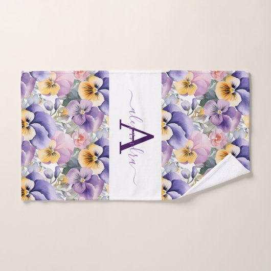 Monogram Spring Pansy Pansies Towel Set (Serviette à main)