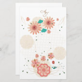 Monogram Spring Peach Flowers Garden Decor Custom Briefpapier (Voorkant / Achterkant)