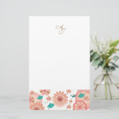 Monogram Spring Peach Flowers Garden Decor Custom Briefpapier (Staand voorkant)