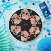 Monogram Spring Peach Flowers Garden Floral Boho Papieren Bordje (Feest)