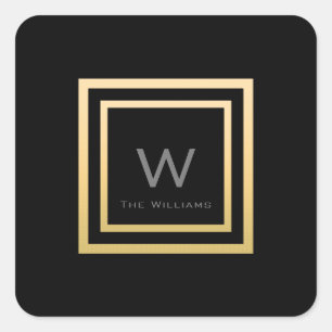 Monogram Square Gold Lijst Minimalism VIP Weddensc Vierkante Sticker