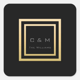 Monogram Square Gold Lijst Minimalism VIP Weddensc Vierkante Sticker