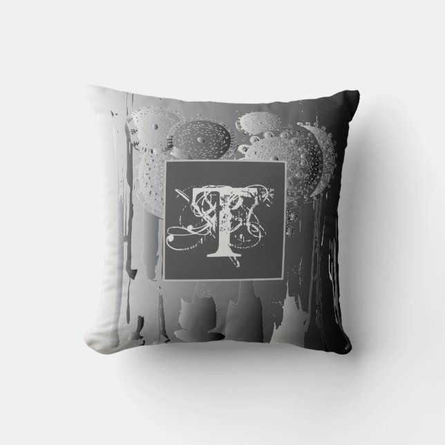 Monogram Steampunk Gradiant Grey w/Mandala Flowers Kussen (Voorkant)