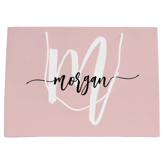 Monogram Stijlvol Modern Blush Pink Script Groot Cadeauzakje (Voorkant)