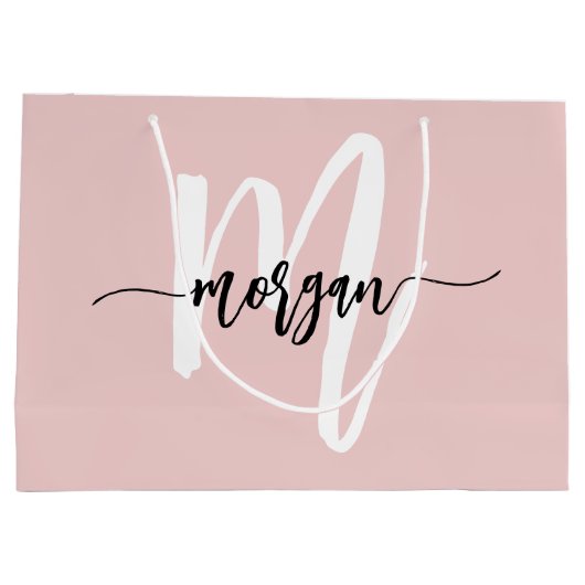 Monogram Stijlvol Modern Blush Pink Script Groot Cadeauzakje (Achterkant)