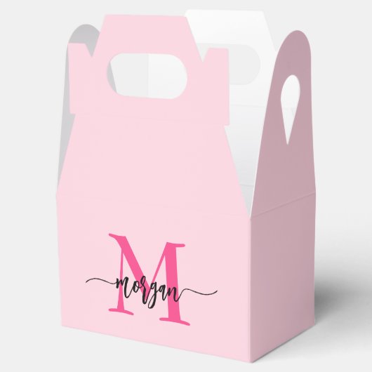 Monogram Stijlvol Modern Hot Pink Bedankdoosjes (Geopend)