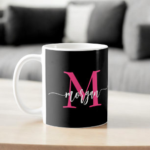 Monogram Stijlvol Modern Hot Pink Black Koffiemok