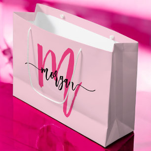 Monogram Stijlvol Modern Hot Pink Groot Cadeauzakje