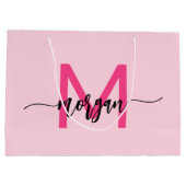 Monogram Stijlvol Modern Hot Pink Groot Cadeauzakje (Achterkant)