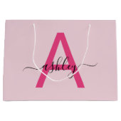 Monogram Stijlvol Modern Hot Pink Groot Cadeauzakje (Voorkant)