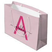 Monogram Stijlvol Modern Hot Pink Groot Cadeauzakje (Achterkant Gekanteld)