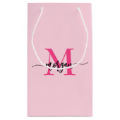 Monogram Stijlvol Modern Hot Pink Klein Cadeauzakje (Achterkant)