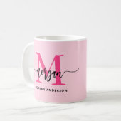 Monogram Stijlvol Modern Hot Pink Koffiemok (Voorkant links)