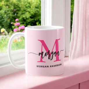 Monogram Stijlvol Modern Hot Pink Koffiemok