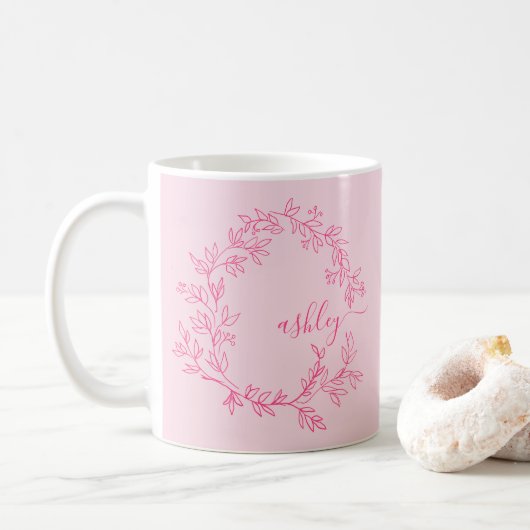 Monogram Stijlvol Modern Hot Pink Koffiemok (Met donut)