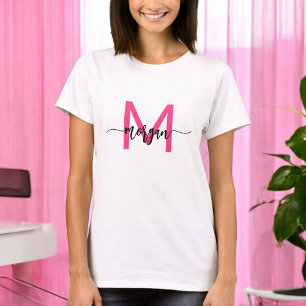 Monogram Stijlvol Modern Hot Pink T-shirt