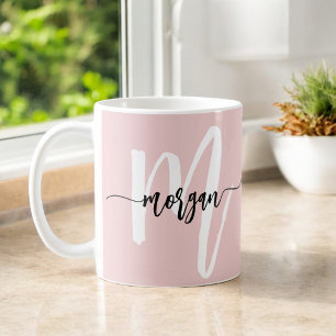 Monogram Stijlvol Modern Schattige Blush Pink Koffiemok