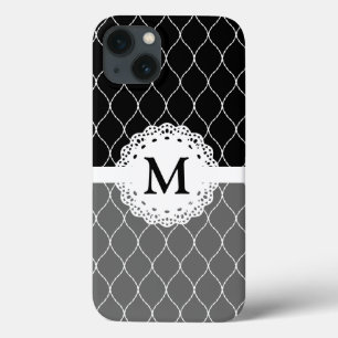 Monogram - Stijlvol zwart-wit kantpatroon iPhone 13 Hoesje