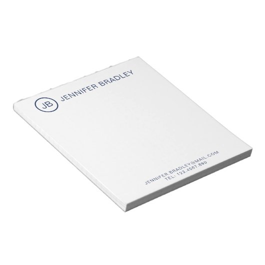 Monogram Stijlvolle Aangepersonaliseerde Naam Navy Notitieblok (Schuin)