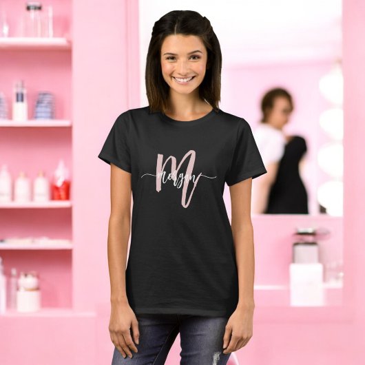 Monogram Stijlvolle Moderne Roze Bedrijf T-shirt