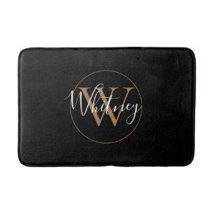 Monogram stijlvolle scriptnaam Gold Black Badmat