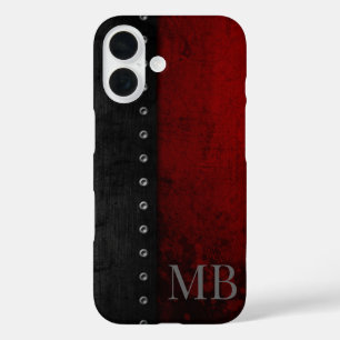 Monogram Stilistisch Rustiek Rood Grunge iPhone 16 Hoesje