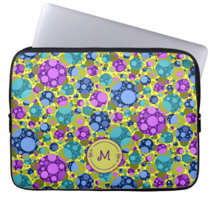 Monogram Stippenpatroon in Roze Blauw Turkoois - Laptop Sleeve