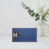 Monogram | Stitched Blue Leather en Patch Visitekaartje (Staand voorkant)
