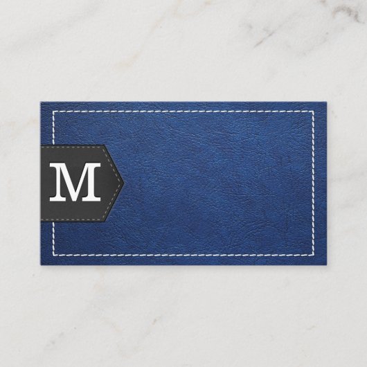 Monogram | Stitched Blue Leather en Patch Visitekaartje (Voorkant)