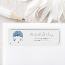 Monogram Stofblauw Botanisch Watercolor Bruiloft