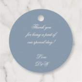 Monogram Stoffig Blauw Bruiloft Elegant Script Een Bedankjes Labels (Achterkant)