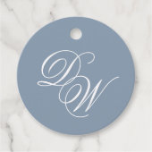 Monogram Stoffig Blauw Bruiloft Elegant Script Een Bedankjes Labels (Voorkant)