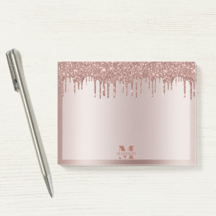 Monogram Stoffig Roos Goud Dripping Glitter Metall Post-it® Notes