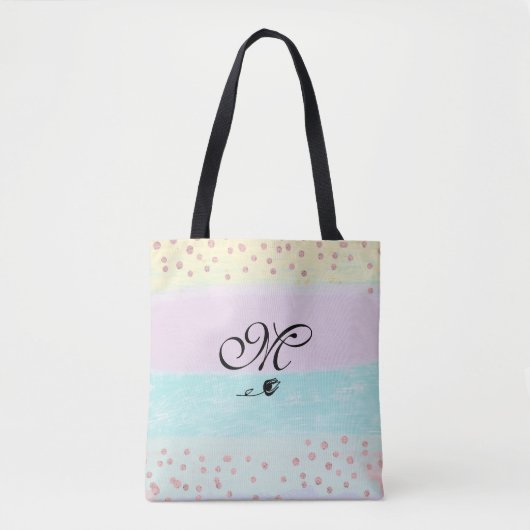 *~* Monogram Stombuisje Gold Glitter Pastel Draagtas (Voorkant)