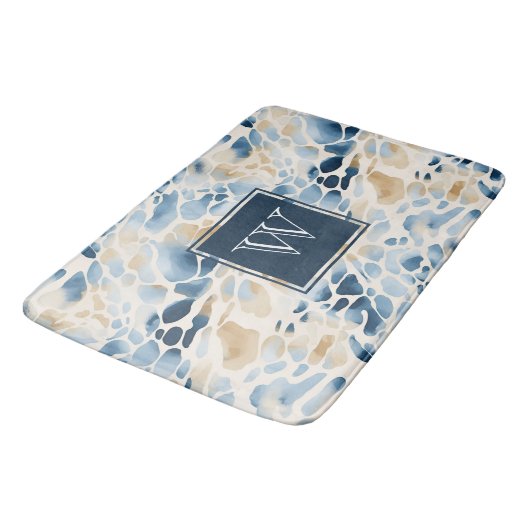 Monogram Strand Blauw en Tan Wave Patroon Badmat (Gekanteld)