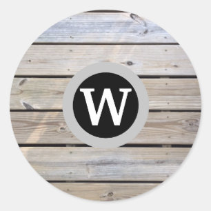Monogram strand hout  ronde sticker