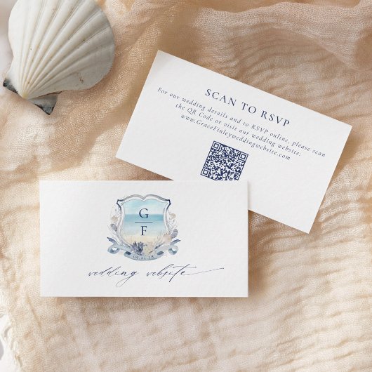 Monogram Strand Wedding Crest Website QR Code Informatiekaartje