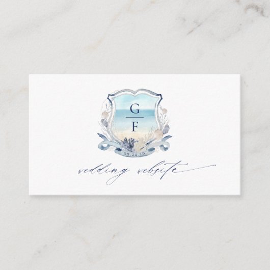 Monogram Strand Wedding Crest Website QR Code Informatiekaartje (Voorkant)