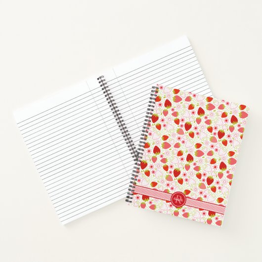 Monogram Strawberry Fruit Pattern Notitieboek (Binnen)