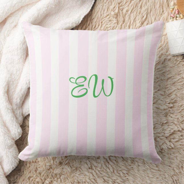 Monogram Streep Custom Worp Kussen | Roze Limeade (Deken)