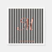 Monogram Stripes Black White Celebration Party Servet (Voorkant)